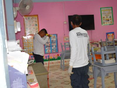 กิจกรรมทำความสะอาดศูนย์กักกันประจำตำบลลุโบะบือซา(โรงเรียนบ้านกาแ