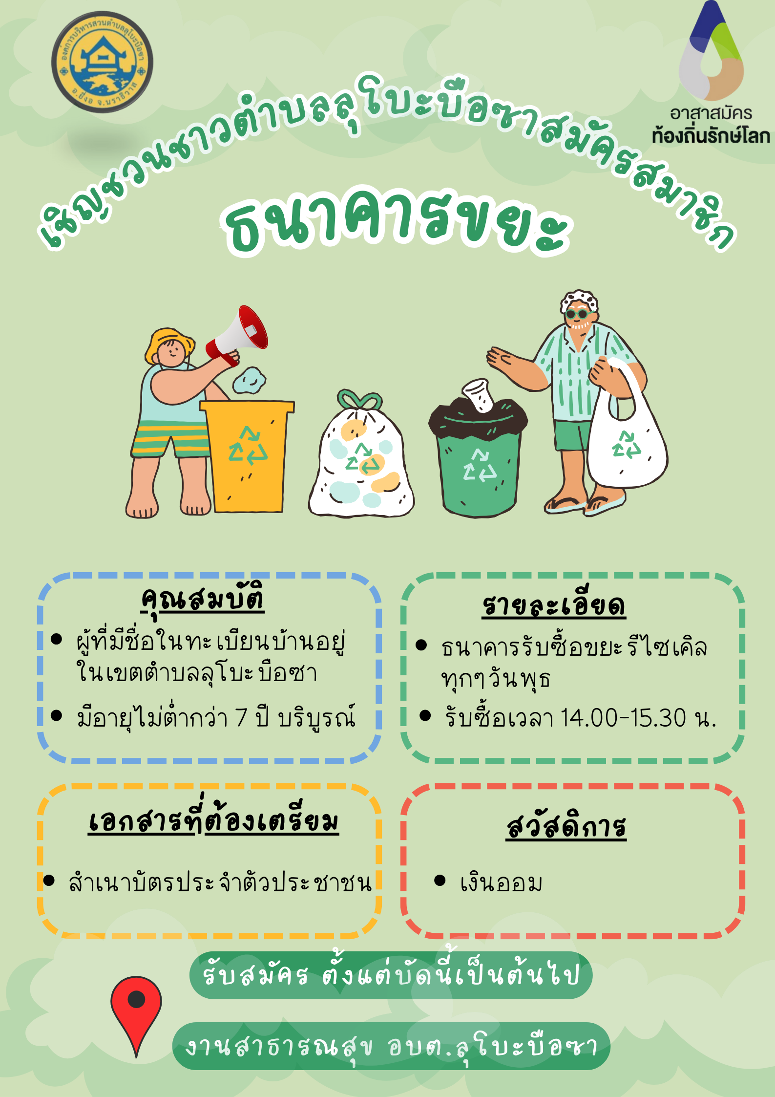 เชิญชวนชาวตำบลลุโบะบือซาสมัครสมาชิกธนาคารขยะ